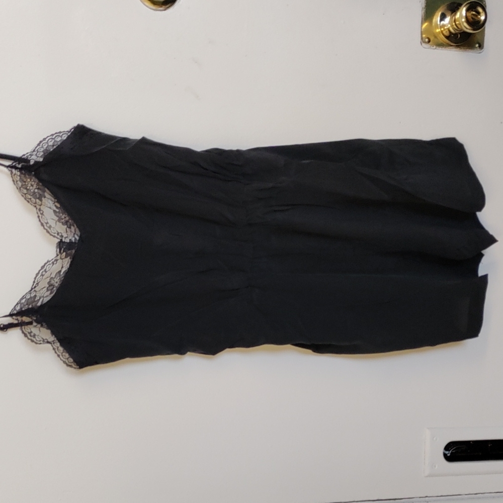 Anine Bing black silk Teddy with lace trim Sz S-XS NWT